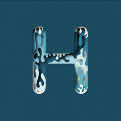 Letter H in the style of Paper Chut. Letter of the alphabet. Use for printing, handmade, textiles, crafts, websites, postcards and greetings