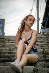 portrait of a woman on steps