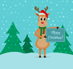 Christmas funny reindeer. Merry Christmas greeting card. Vector illustration.