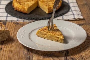 Spanish omelet with potatoes and onion, typical Spanish cuisine