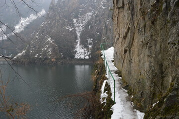 The snowy and misty winter at Lake Matka and in Skopje in North Macedonia
