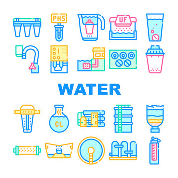 Water Treatment Filter Collection Icons Set Vector