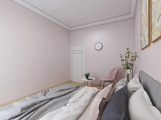 Fototapeta na wymiar Pink family bedroom design, very warm feeling