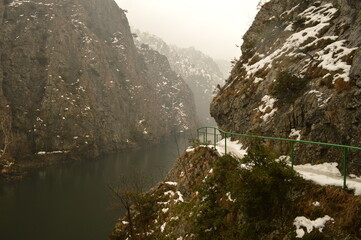 The snowy and misty winter at Lake Matka and in Skopje in North Macedonia