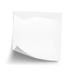 White sheet of note paper isolated on white background. Sticky note. Mockup of white note paper. Vector illustration.