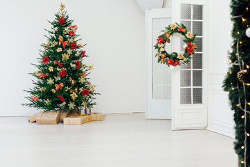 Shiny Decorated christmas tree with christmas baubles