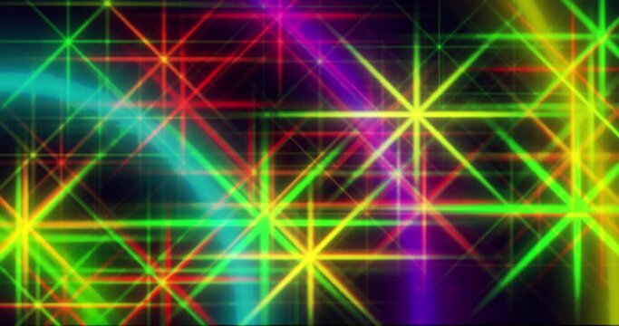 Multi-colored lights flicker and move from left to right from bottom to top on a multi-colored background.