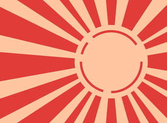 Sunlight retro background with vintage round frame for text. Red and beige color burst background.
