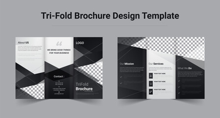 Trifold brochure design,  brochure trifold layout design template, White & Black trifold design.