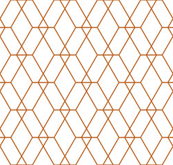 Fototapeta premium Interlocking grid of different sized diamond shapes in a repeating gold outline pattern on a white background, geometric vector illustration