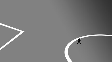 Silhoutte of a Young man standing inside a sports circle.