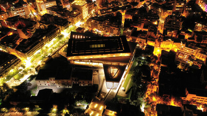 Aerial drone photo of Athens urban illuminated centre by night, Attica, Greece