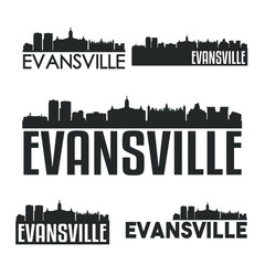 Fototapeta na wymiar Evansville Indiana USA Flat Icon Skyline Vector Silhouette Design Set logos.