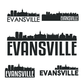 Evansville Indiana USA Flat Icon Skyline Vector Silhouette Design Set logos.