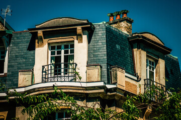 View of the facade of a building in the downtown of Reims in France
