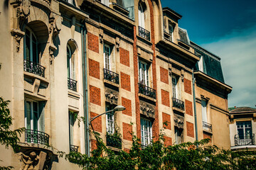 View of the facade of a building in the downtown of Reims in France
