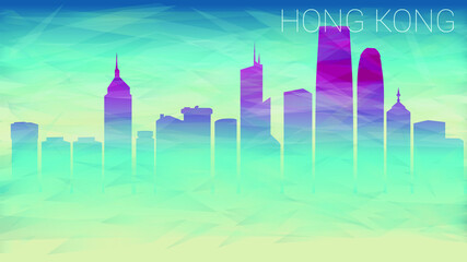 Hong Kong China. Broken Glass Abstract Geometric Dynamic Textured. Banner Background. Colorful Shape Composition.