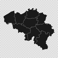 Belgium Map - Vector Solid Contour and State Regions on Transparent Background