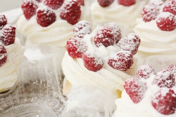 Anna Pavlova cake with cream and berries 