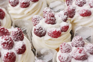 Anna Pavlova cake with cream and berries 