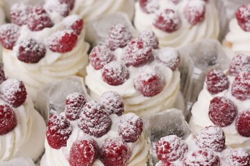 Anna Pavlova cake with cream and berries 