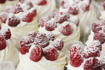 Anna Pavlova cake with cream and berries 