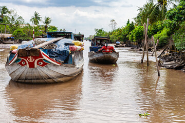 Fototapeta premium Travel, Vietnam, floating, market, Mekong, eiver, delta