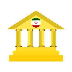 Gold bank and iran flag on white background