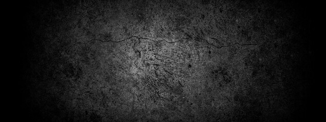 Old wall texture cement dark black gray panorama background abstract grey color design are light with white gradient background.