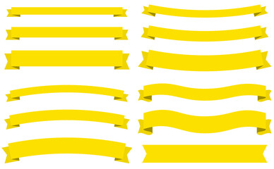 横長の様々な太さのタイトルリボンセット　シンプルなフラットデザイン　黄色