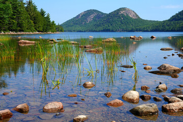 Landscape of Jordan Pond in Acadia National Park, Mount Desert Island, Maine, United States