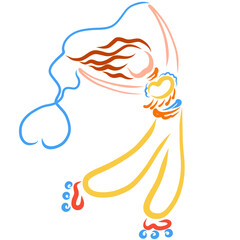 Obraz premium girl dancing on roller skates with ribbons forming a heart