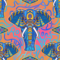 Pattern with elephant. Geometric circle element made in vector.