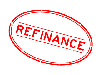 Grunge red refinance word oval rubber seal stamp on white background