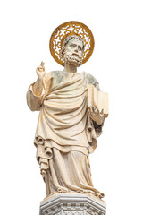 Saint Marco with Bible as top roof statue of Basilica San Marco in Venice, Italy, isolated at white...