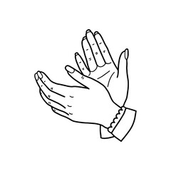 Obraz premium Claps of hands, applause. Vector illustration in the outline style, isolated on a white background. Business concept. Design element.