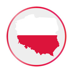 Poland icon. Shape of the country with Poland flag. Round sign with flag colors gradient ring. Elegant vector illustration.
