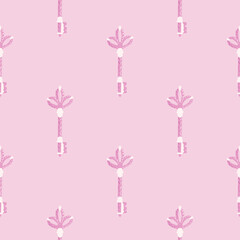 Simple seamless pattern with keys silhouettes. Secret style vintage ornament in pink tones. Minimalistic backdrop.