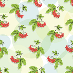 Viburnum pattern. Red viburnum. Autumn time. Vector background, concept fall template