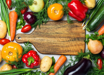 cutting board and vegetables