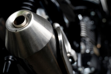 Naklejka na ściany i meble Abstract dark tone exhaust pipe of big motorcycle.