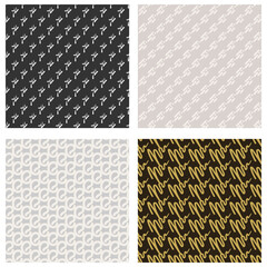 Abstract geometric background patterns. Colors: black, white, gold, gray. Vector illustration.
