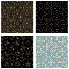Stylish geometric patterns. Colors: black, gold, blue. Background image in a modern style. Wallpaper texture. Vector set