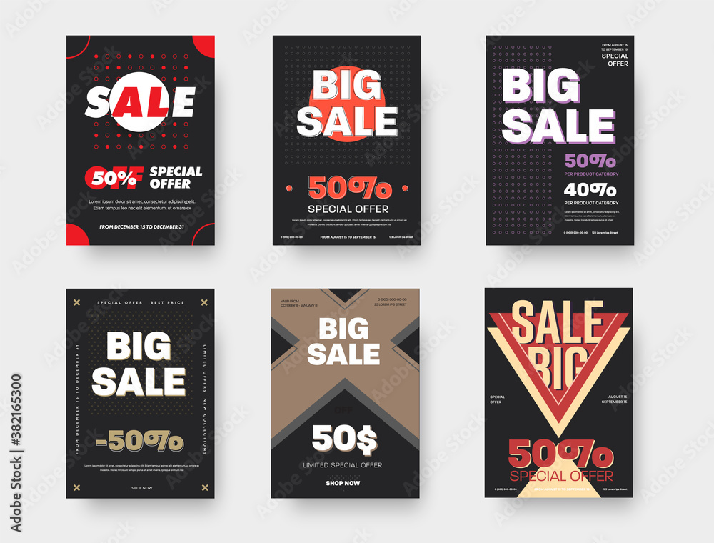 Poster vector banner with circles, crosses and triangles in black color, presentation poster with geometric