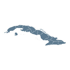 Cuba Map - Vector Solid Contour and State Regions