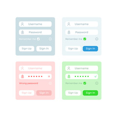 Identification UI elements kit. Login fields. Authorization isolated vector icon, bar and dashboard template. Web design widget collection for mobile application with light theme interface