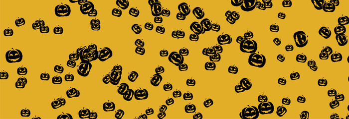 Pumpkin pattern on yellow background, Halloween Poster, night background with pumpkins, illustration. Greeting card halloween celebration, halloween party poster.