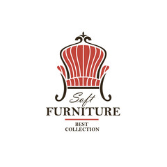 soft furniture lable with armchair isolated on white background