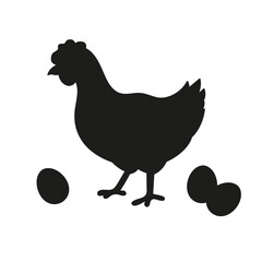 Hen and eggs silhouette set. Vector Illustration.