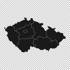 Fototapeta na wymiar Czech Republic Map - Vector Solid Contour and State Regions on Transparent Background